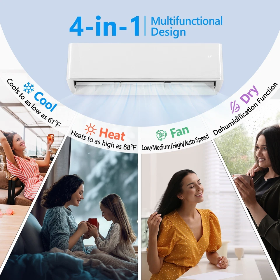 12000 BTU Ductless Mini Split Air Conditioner Inverter Heat Pump 24 SEER2 230V - Image 2 of 4