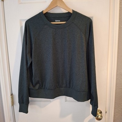 Quince Top Womens M Flowknit Pullover Crew Performance Long Sleeve Heather Green
