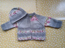 Baby hand knitted  cardigan and Hat