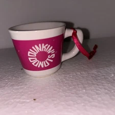 Dunkin Donuts 2010 Christmas Ornament "Retro Ceramic Mug" Pink Ribbon