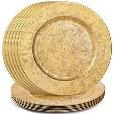 New ZOOFOX 12 Pack Gold Charger Plates 13" Plastic Round Antique Plate Chargers