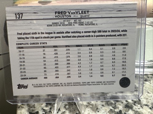 2024-25 Topps Chrome Fred VanVleet No.137 Purple Sapphire /10 - Picture 4 of 5
