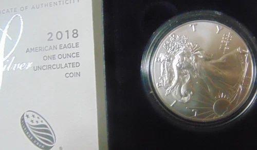 2018 Silver American Eagle Uncirculated With Mint Box and CoA