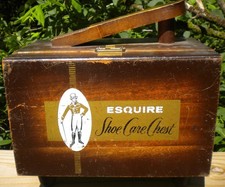 Vintage Esquire Shoe Care Chest Wooden Shine Box 1960  s W/ Brushes Polish