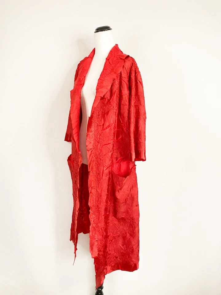 NWT $245 ALQUEMA duster coat jacket sz 1, S-M / red laser-cut crush pockets open - Image 3 of 4