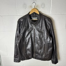 Ben Sherman Jacket Mens Extra Large Brown 100% Leather Motorcycle Biker Cafe Mod