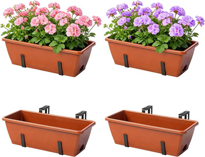 Deck Railing Planter Box 4 Pack Window Boxes Planters with Adjustable Brackets 1