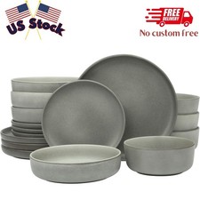 Pasco 16 Piece (Service for 4) Plates and Bowls Double Bowl Reactive Glaze Dish