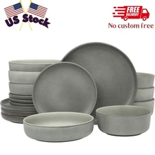 Pasco 16 Piece (Service for 4) Plates and Bowls Double Bowl Reactive Glaze Dish