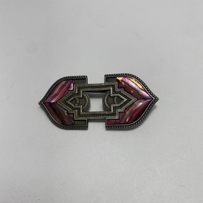 Vintage Duri Brooch Pink Abalone She ll Silver tone Signed Art Deco