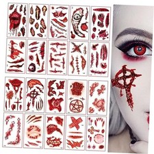 20 Sheets HalloweenTemporary Tattoos Body Face Realistic Fake Stitches Tattoo