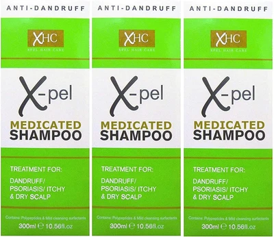 Xpel Medicated Shampoo Treatment for Dandruff Psoriasis Dry Itchy Scalp (3 X 300