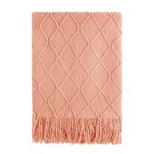 Orange Throw Blanket 50x60 Inches Textured Solid Soft Sofa Couch Decorative Knit