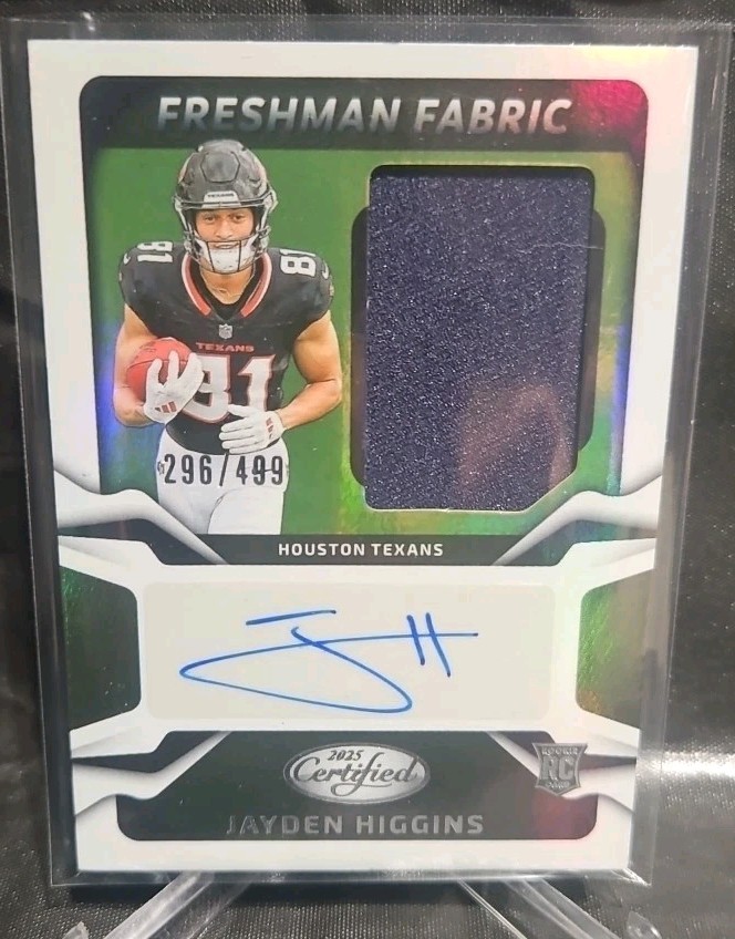 2025 Panini Certified Freshman Fabric Jayden Higgins Texans Auto Patch /499🔥