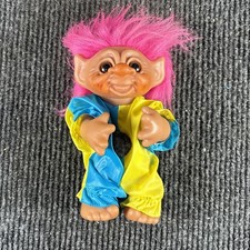 Vintage 1977/1985 10" Troll Doll Clown Thomas Dam Denmark Pink Hair Jointed
