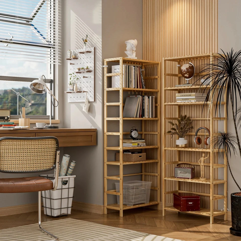 6-tier Bamboo Bookshelf Bookcase Large Flower Stand Adjustable Display Shelves - image 2 of 4
