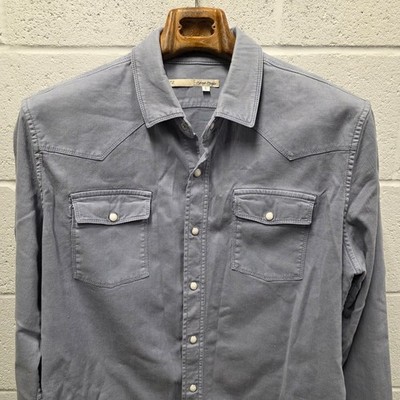 Teleria Zed TZ Roper Pearl Snap Shirt Men's L Gray Blue Western Shirt  24x31