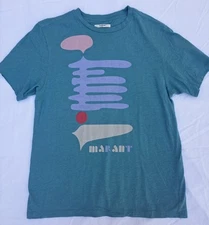 Isabel Marant Étoile Zewel Graphic Print Short Sleeve T-shirt Teal Blue XS