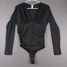 H M Black Ruched Stretch Women's Long Sleeve Bodysuit Size M, 6
