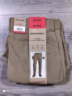 Eddie Bauer Cargo Pants Adult 34 x 29 Tan Fleece Lined Rainier Stretch Mens - Image 1 of 4