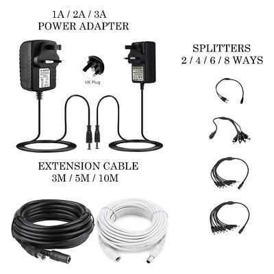 12V DC Power Extension Cable For CCTV Cameras - 1m/2m/3m/5m/10m Lengths Available