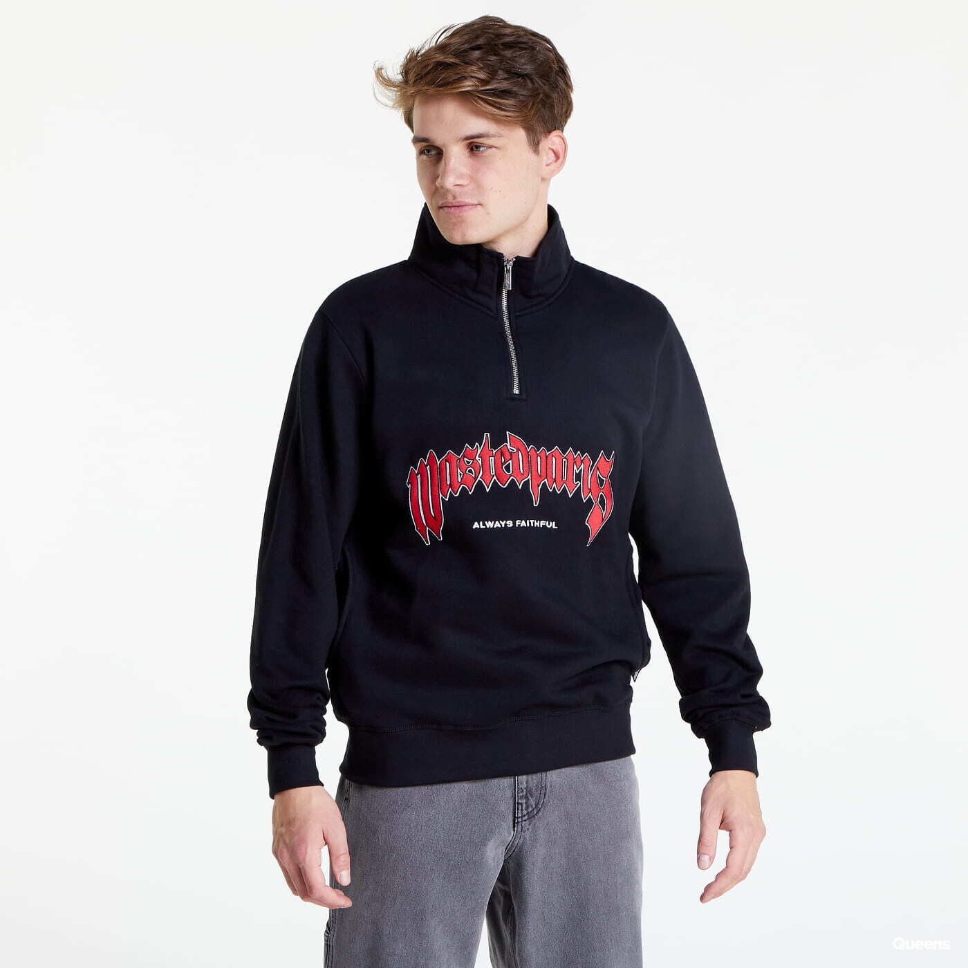 NUEVO CON ETIQUETAS Sudadera Wasted Paris Cuarto Cremallera Logo 100% Algodón Negra Hombres XS Francesa