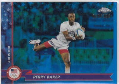 2024 Perry Baker Topps Chrome Olympics BLUE REFRACTOR /150 - #193 Rugby