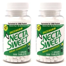 2 500-Tablet Bottles 1 Grain Necta Sweet Saccharin Tablets NectaSweet