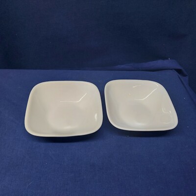 Vintage Corelle All White Square Set/2 Soup/Salad Bowls EUC 