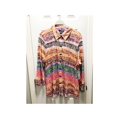Ali Miles NWOT Size 2X Colorful Animal Print Top Artsy Rainbow Button Up