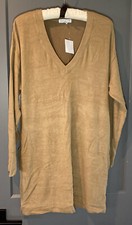 Socialite Womens Khaki VNeck Long Sleeve Brushed sweater Dress Small Pockets