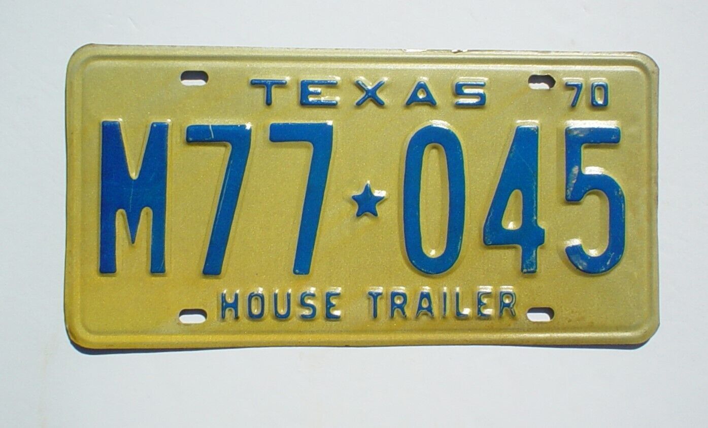 Old 1970 Texas House Trailer License Plate M77-045 Vintage Embossed