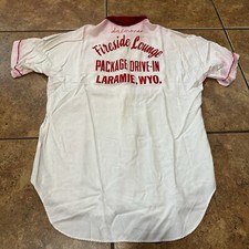 VTG Rayon Bowling Shirt 1950s chain Stitch Flock Loop Collar 50s Small Gabardine