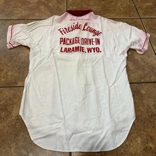 VTG Rayon Bowling Shirt 1950s chain Stitch Flock Loop Collar 50s Small Gabardine