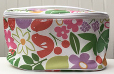 Clinique Colorful Floral Fruit Print Cosmetic Makeup Bag Train Case Top Handle