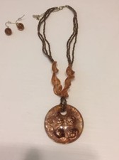 Round Gold/ Brown Beaded Glitter Necklace and Earring Set- NEW- UNWORN