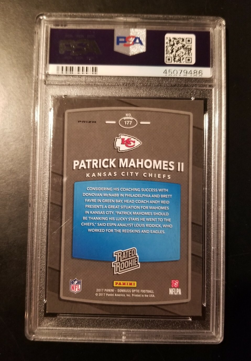 Patrick Mahomes 2017 Panini Donruss Optic Red Yellow Prizm RC PSA 8 AUTO 9 1/1 view 6