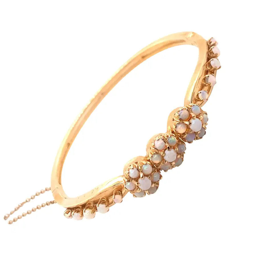 Vintage 14K Yellow Gold Victorian Reproduction Opal Bangle
