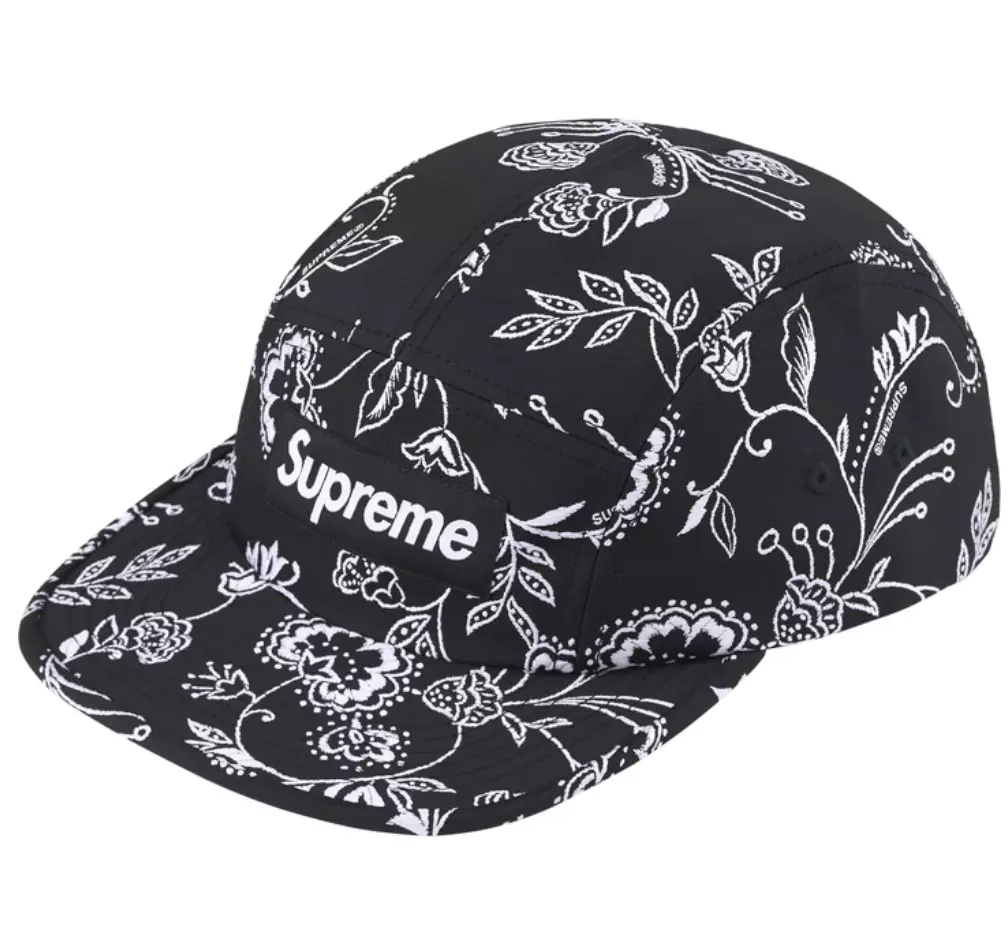 Casquette de camp jacquard fleurie Supreme SS25 noire neuve
