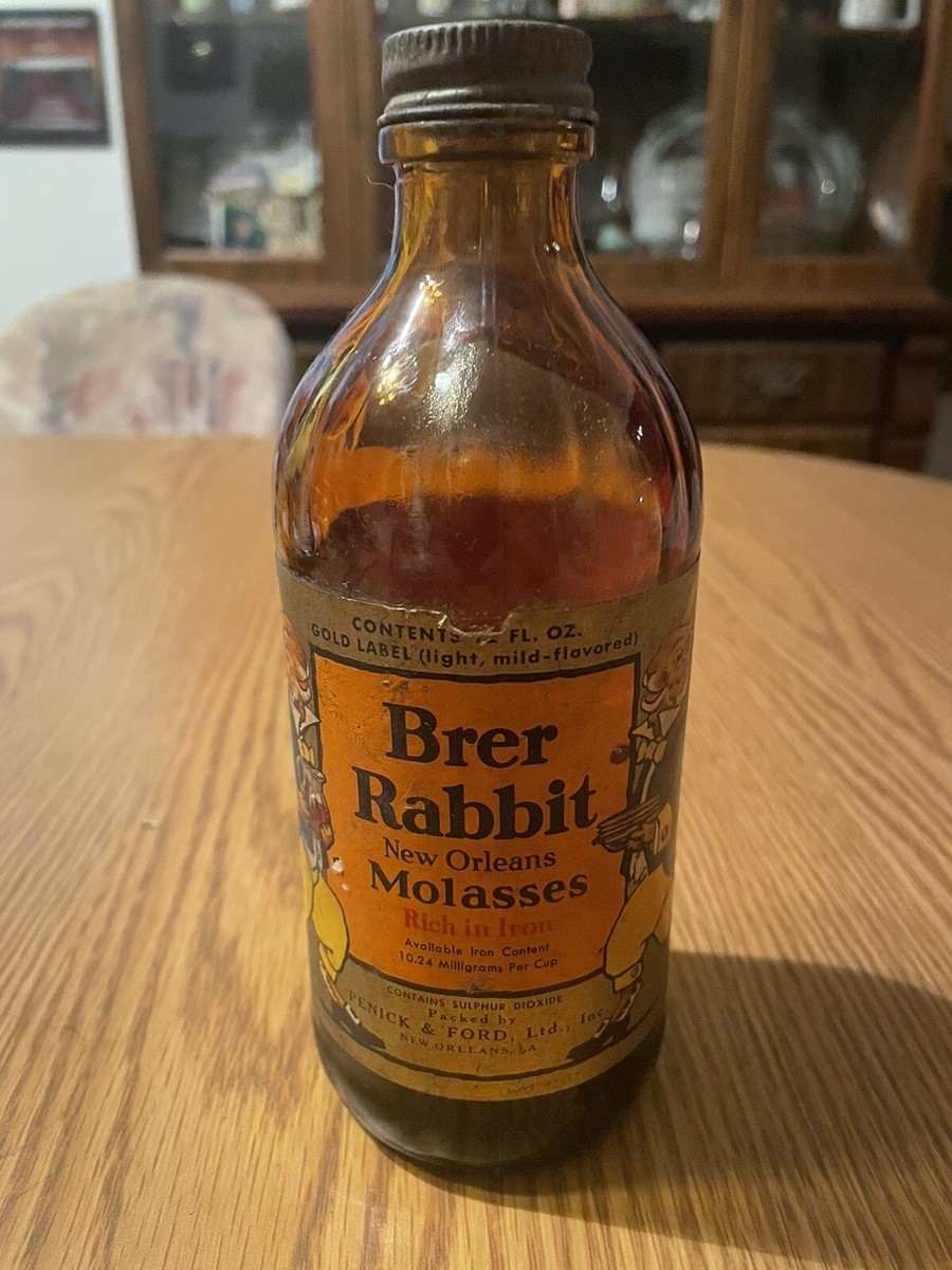 RARE 1952 BRER RABBIT NEW ORLEANS MOLASSES BOTTLE ORANGE LABEL