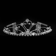 Bridal Tiara Crown Silver With Swarvoski Rhinestone Elements Heart Pattern
