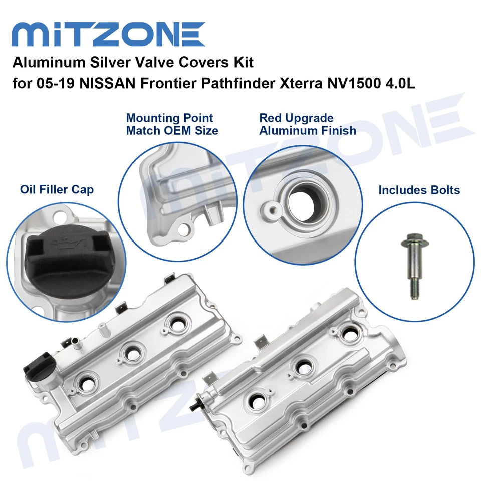 Kit de tampa de válvula de alumínio 2 peças para 05-19 Nissan Frontier Pathfinder Xterra 4.0L🚗 - Imagem 4 de 4