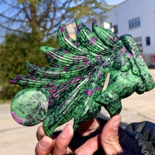 231G Natural green ruby zoisite (anylite) nine tailed fox crystal healing - Picture 6 of 21