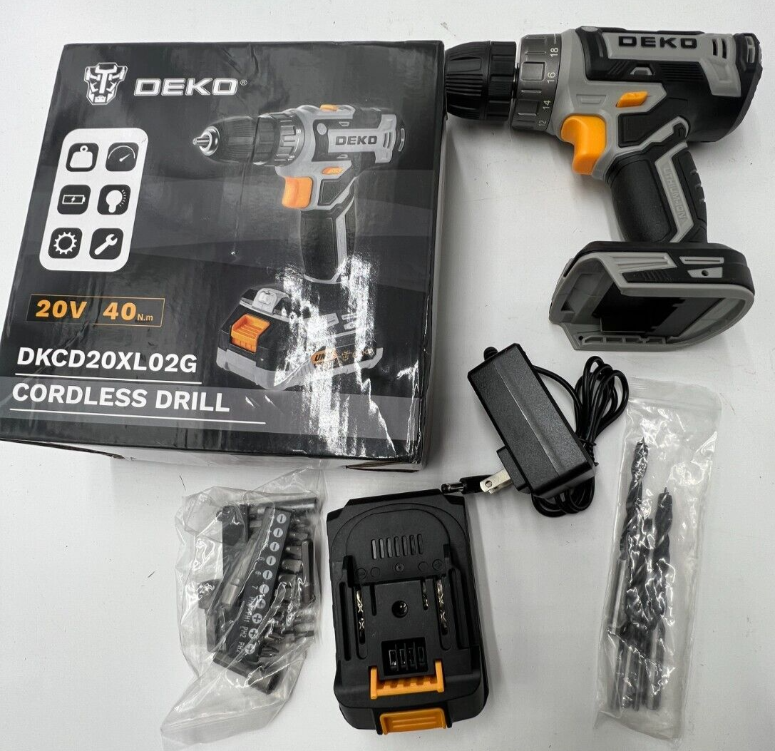 DEKO 20V Cordless Drill Tool with battery and Drill Bit