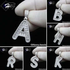 MEN WOMEN 925 STERLING SILVER ICY BAGUETTE CZ 3D 26 INITIAL LETTERS PENDANT*S412