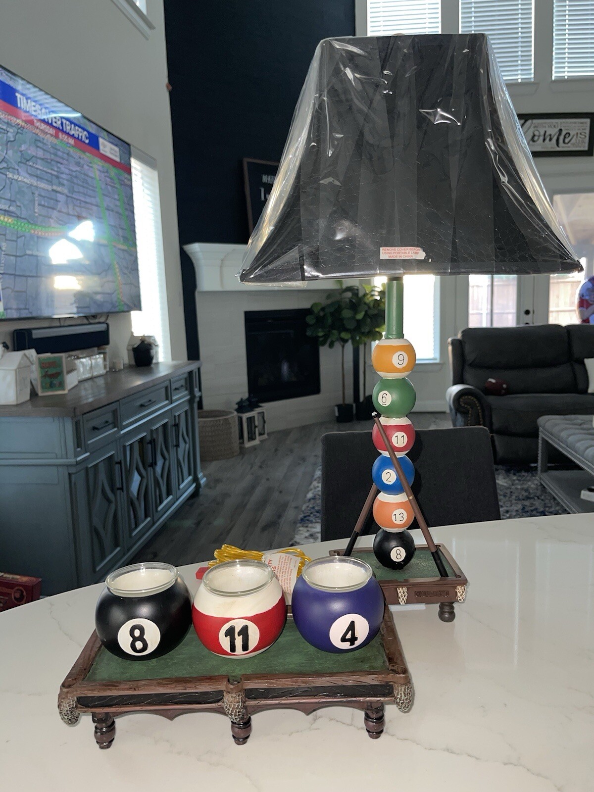 Vintage Orion’s Billiards Pool Ball Lamp & Set of 3 Pool Ball Candle Holder New