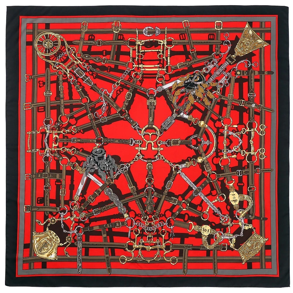 Extra Large Red Twill Silk Scarf 130cm × 130cm Print Shawl Scarf