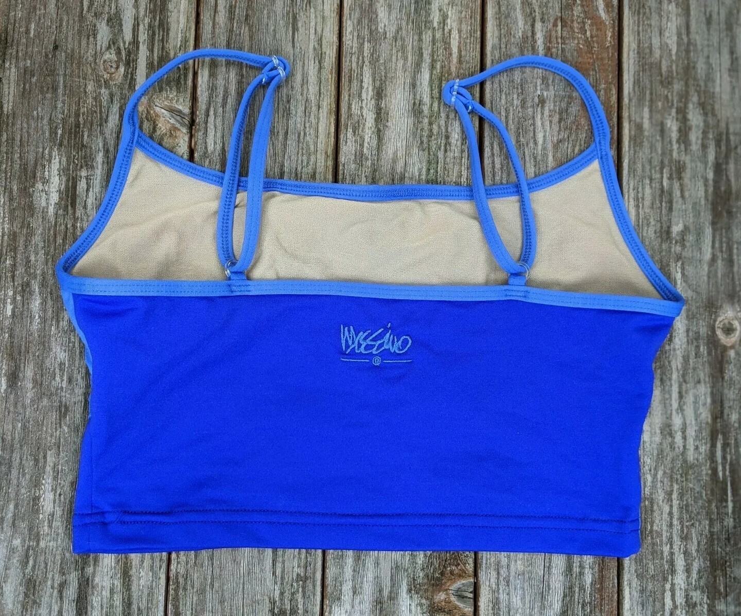 Vintage Mossimo Blue Tank Nylon Bikini Top Size Large Made in USA ADJ