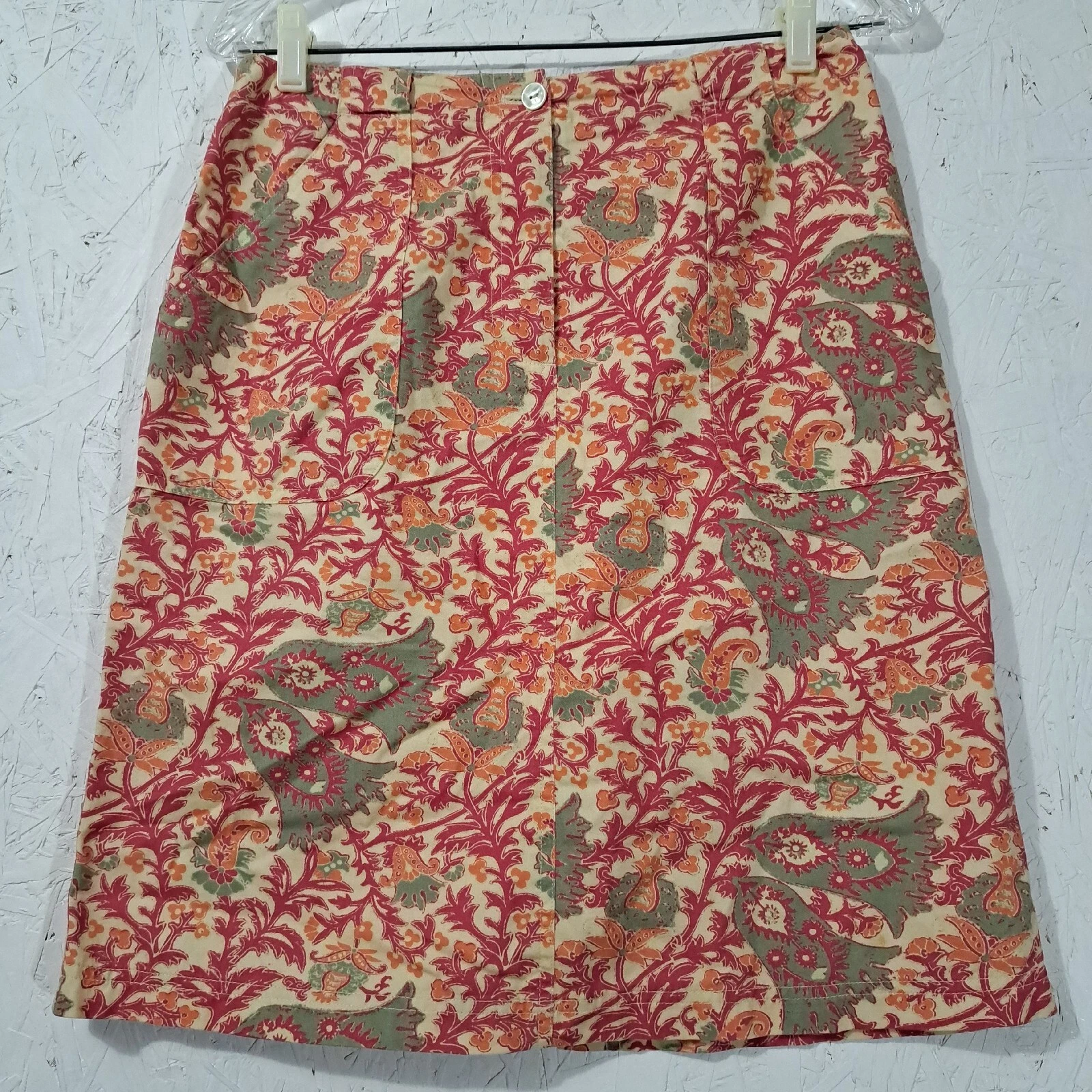 J Jill Skirt Womens Pink Geometric Pockets Knee Length Modest Casual Button Sz 6
