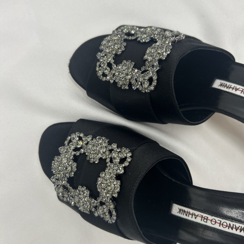 Manolo Blahnik Martanew 50MM Jeweled Black Embellished Satin Mules size 39 - Picture 15 of 22